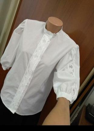 Красивая белая блузка баф кружево9 фото
