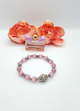 🐱🌸 ніжний жіночний браслет натуральний камінь рожевий котяче око2 фото