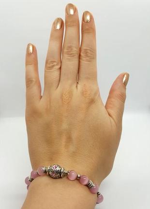 🐱🌸 ніжний жіночний браслет натуральний камінь рожевий котяче око7 фото