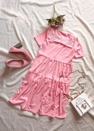 Рожеве плаття поло для вагітних трапеція7 фото