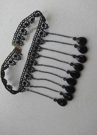 Готический чокер викторианский стиль кружевное ожерелье колье с кристаллами3 фото