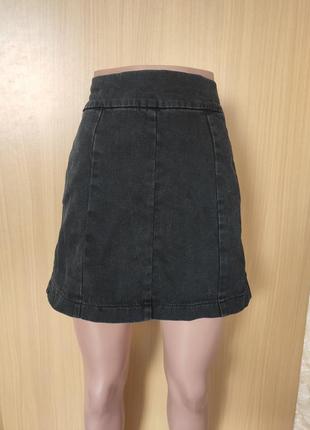 Чорна, темно-сіра джинсова спідниця висока талія з кишенями topshop3 фото
