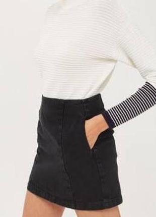 Чорна, темно-сіра джинсова спідниця висока талія з кишенями topshop