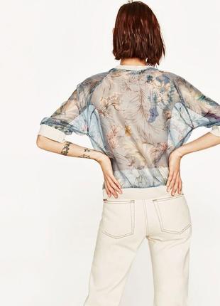 Красивая,нежная,прозрачная блузка,кофточка,свитшот с органзы,цветочный принт zara5 фото