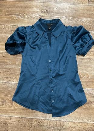 Смарагдова атласна блузка1 фото