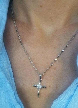 Посріблена підвіска кулон хрест хрестик на ланцюжку