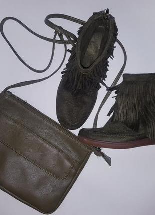 Стильний комплект хакі/мілітарі .черевики+сумка