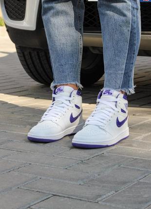 Nike air jordan 1 retro high court purple жіночі високі білі фіолетові кросівки найк джордан тренд осінь весна жіночі модні високі білі кросівки5 фото