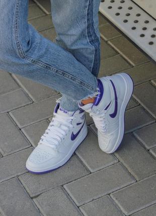 Nike air jordan 1 retro high court purple жіночі високі білі фіолетові кросівки найк джордан тренд осінь весна жіночі модні високі білі кросівки6 фото