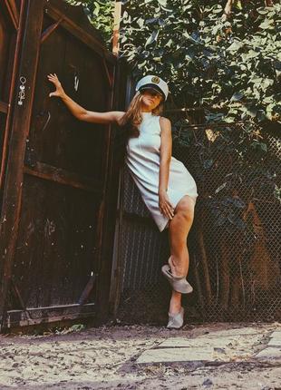 Платье трикотажное стрейч воротник стойка из вискозы без рукавов мини короткое миди qdc panacher