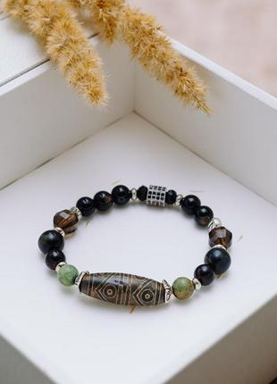 Мужские авторские браслеты из натуральных камней с бусиной дзи