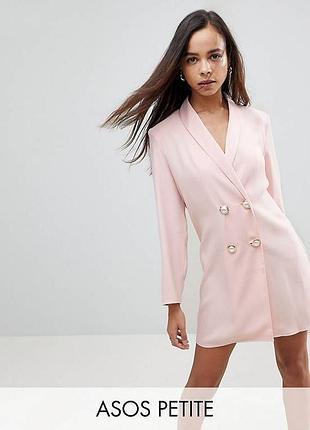 Стильне пудровое двобортне сатинове плаття піджак asos uk 14