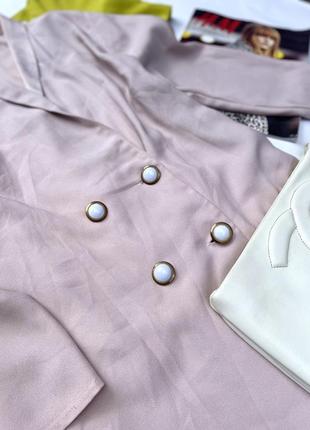 Стильное пудровое двубортное сатиновое платье пиджак asos uk 148 фото