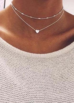 Двойной чокер подвеска сердце