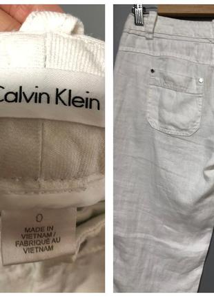 Брендовые calvin klein летние белые укорочённые штаны льняные лён 100% брюки бриджи капри3 фото
