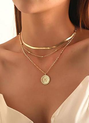 Тройное украшение на шею с подвеской цепочка чокер колье