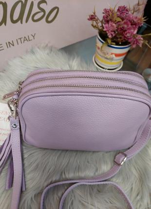 Шкіряна італійська жіноча сумка колір лаванда2 фото