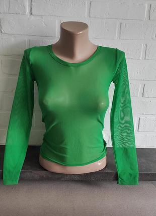 Лонгслів сітка прозора зелена футболка з довгим рукавом зелена напівпрозора кофточка сітка