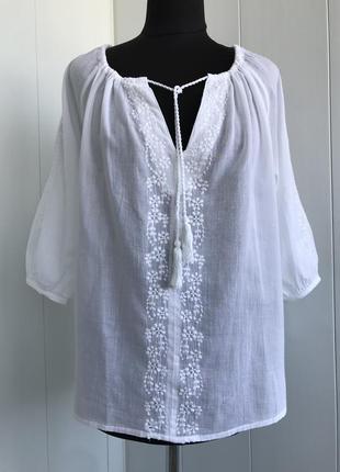 Белая блуза блузка вышиванка распашонка h&m6 фото