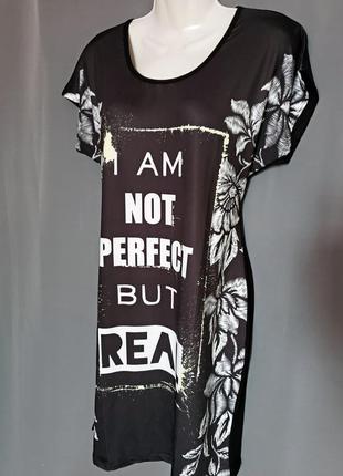 Сукня туніка стрейч подовжена футболка з написом великий розмір квітковий принт батал3 фото