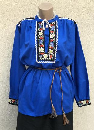Винтаж,синяя вышиванка,унисекс,блуза,рубаха,этно бохо стиль,швейцария1 фото