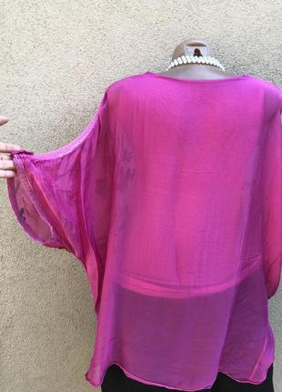 Розовая шелк блуза реглан с вышивкой,этно бохо стиль2 фото