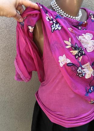 Розовая шелк блуза реглан с вышивкой,этно бохо стиль3 фото