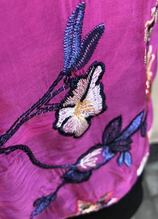 Розовая шелк блуза реглан с вышивкой,этно бохо стиль6 фото