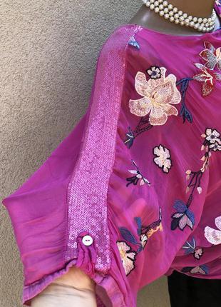 Розовая шелк блуза реглан с вышивкой,этно бохо стиль9 фото