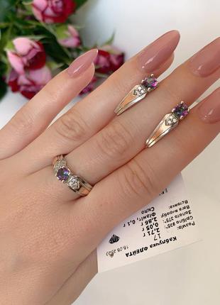 Серебряный набор 925 пробы с золотыми пластинами срібний гарнітур  925 проби з золотими пластинами 375 проби