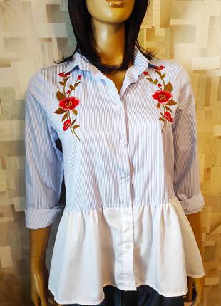 Стильна сорочка блуза в смужку з вишивкою від quiz1 фото