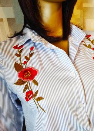 Стильная рубашка блуза в полоску с вышивкой от quiz4 фото