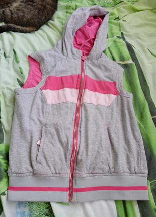 Жилетка двухсторонняя двохстороння перевёртыш перевертыш с капюшоном розовая серая...