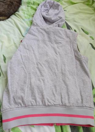 Жилетка двухсторонняя двохстороння перевёртыш перевертыш с капюшоном розовая серая...