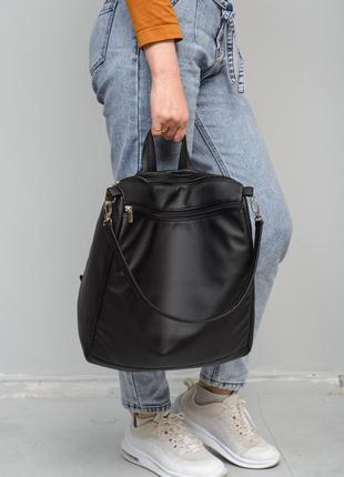 Чорна еко шкіра міської модний жіночий стильний невеликий рюкзак для університету3 фото