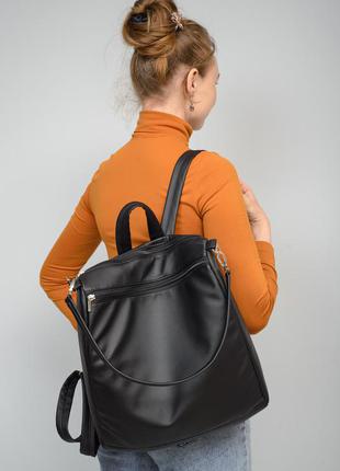 Чорна еко шкіра міської модний жіночий стильний невеликий рюкзак для університету2 фото