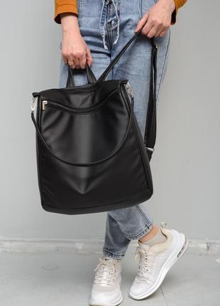 Чорна еко шкіра міської модний жіночий стильний невеликий рюкзак для університету5 фото