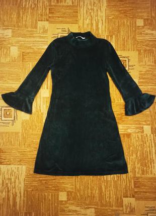 Новорічна красива велюрова сукня плаття хакі зелене zara
