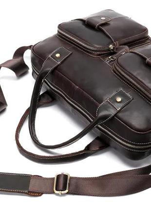 Стильная кожаная мужская сумка коричневая а4 для ноутбука макбука casual