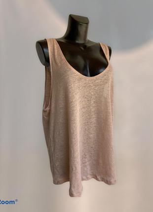 Фирменная стильная качественная натуральная базовая большого размера майка из льна