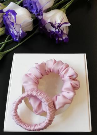 Набор шелковых резинок для волос цвет нежно-розовый1 фото