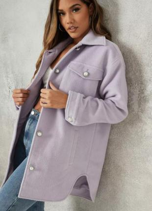 Куртка пальто свободного покроя оверсайз missguided, тренд, накладные карманы, лавандовый цвет