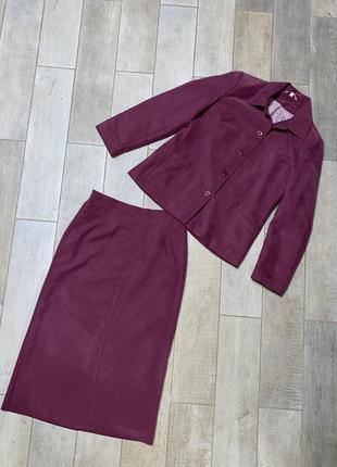 Пурпурний костюм з міді спідницею,жакет,пряма спідниця (026)