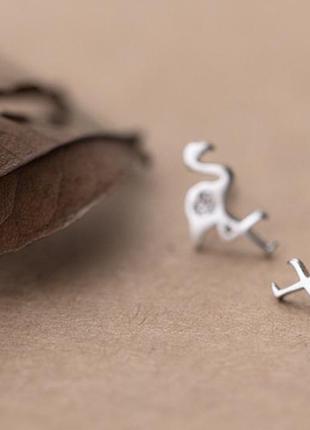 Серьги серебряные фламинго детские сережки, серебро 925 пробы