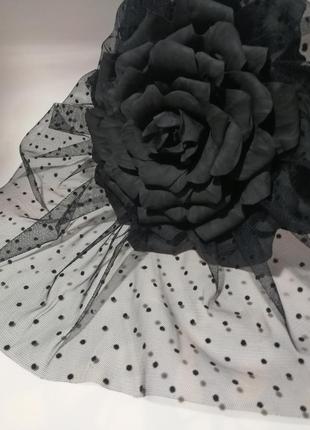 Шляпка вуалетка в ретро стиле "чёрная роза"4 фото