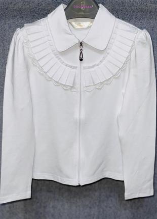 Школьная трикотажная блуза на молнии с длинным рукавом