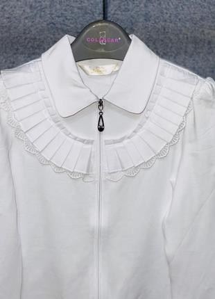 Школьная трикотажная блуза на молнии с длинным рукавом2 фото