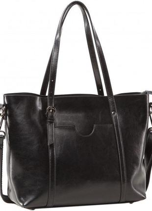Большая кожаная женская черная сумка шоппер (110063)
