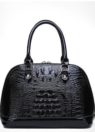 Женская кожаная лаковая сумка под крокодила (110066)