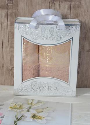 Набір махрових рушників kayra premium asia 50х90 см, 70х140 см 2 шт, персиковий